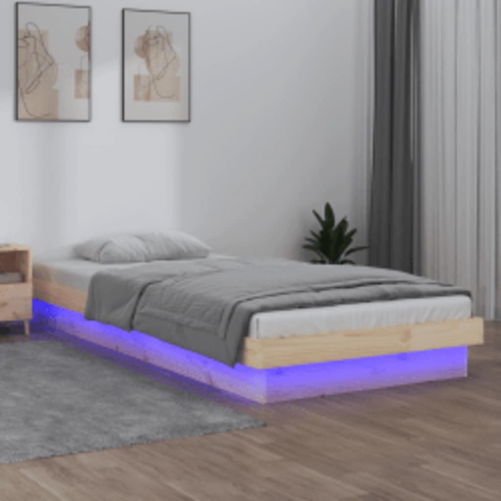 vidaXL Rama łóżka z LED, 100x200 cm, lite drewno