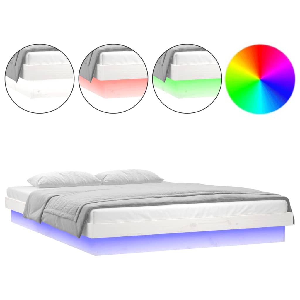 vidaXL Rama łóżka z LED, biała, 180x200 cm, Super King, lite drewno