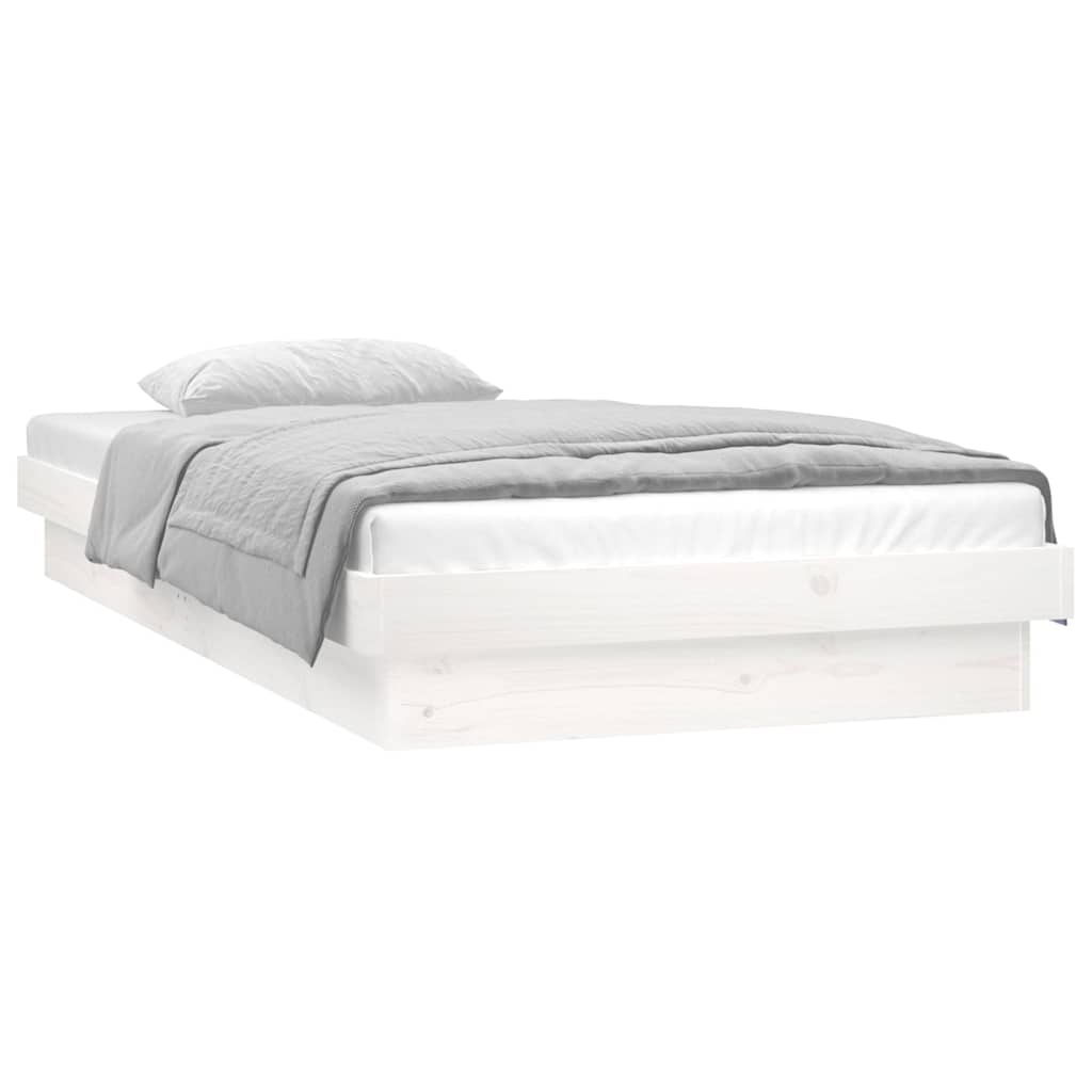 vidaXL Rama łóżka z LED, biała, 75x190 cm, pojedyncza, lite drewno