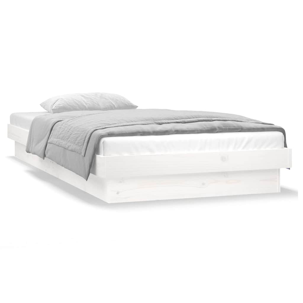 vidaXL Rama łóżka z LED, biała, 75x190 cm, pojedyncza, lite drewno