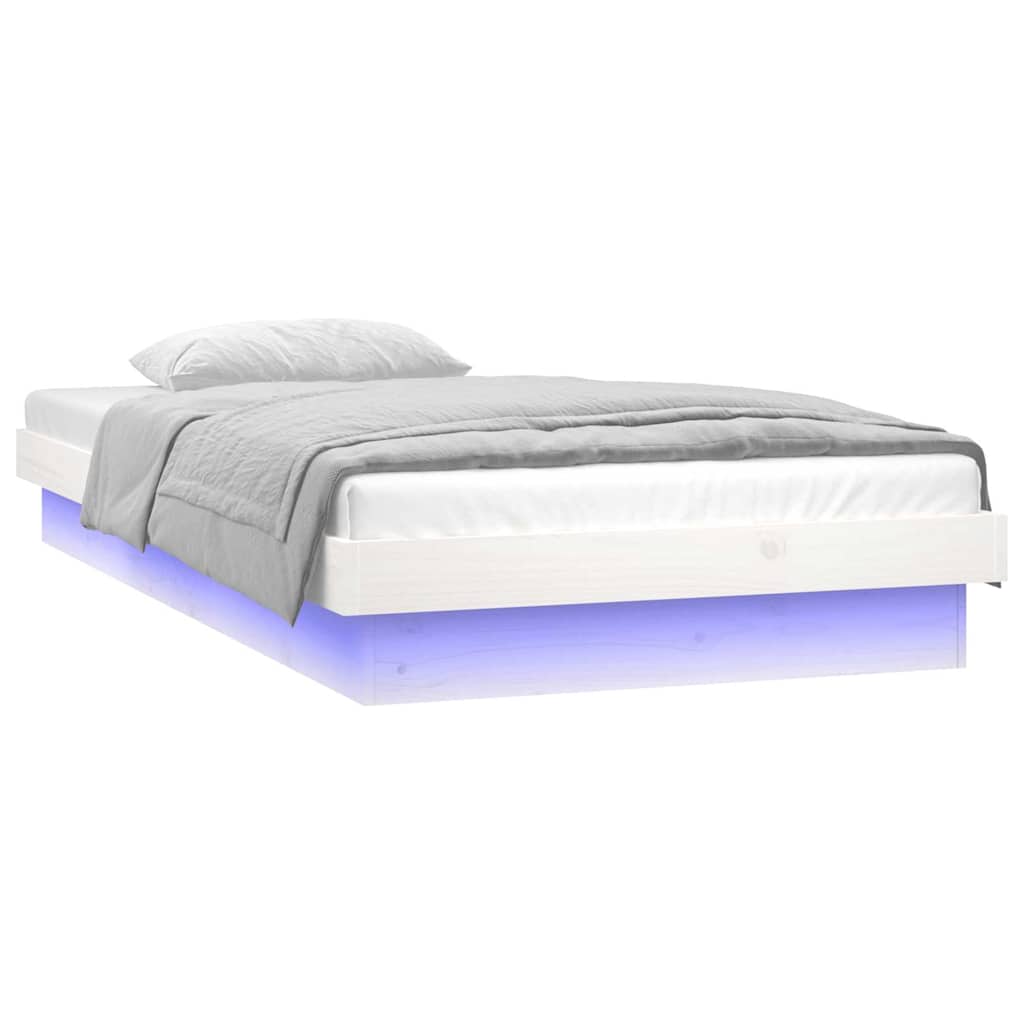 vidaXL Rama łóżka z LED, biała, 75x190 cm, pojedyncza, lite drewno