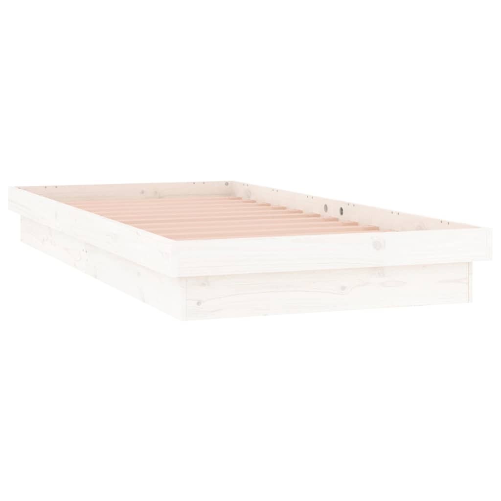 vidaXL Rama łóżka z LED, biała, 75x190 cm, pojedyncza, lite drewno