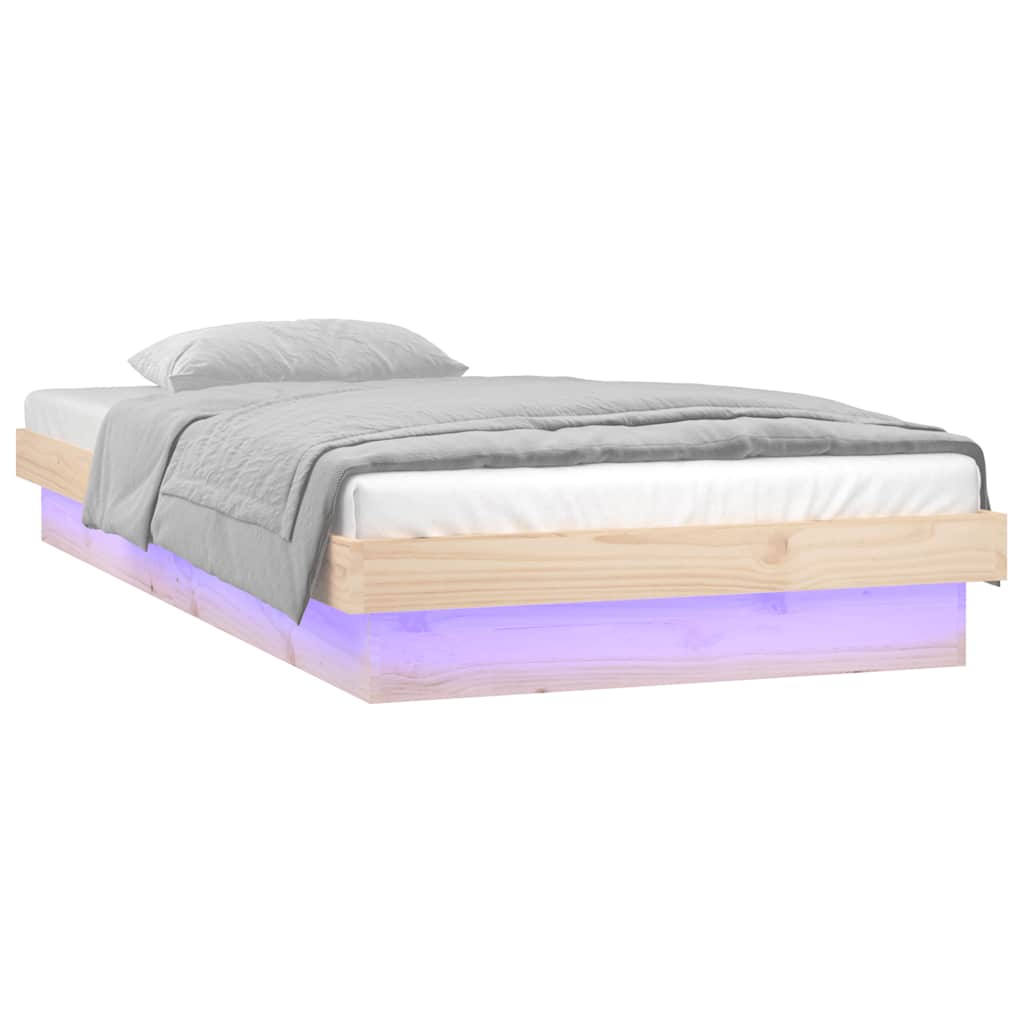 vidaXL Rama łóżka z LED, 90x190 cm, pojedyncza, lite drewno