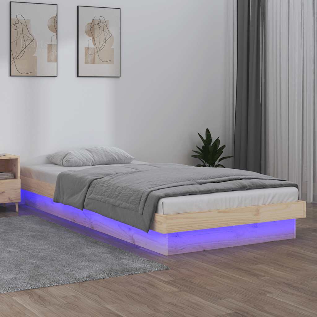 vidaXL Rama łóżka z LED, 90x190 cm, pojedyncza, lite drewno