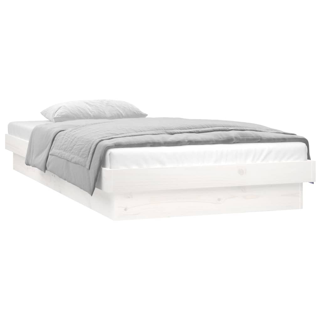 vidaXL Rama łóżka z LED, biała, 90x190 cm, pojedyncza, lite drewno