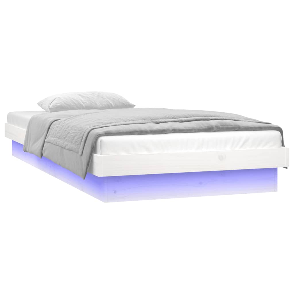 vidaXL Rama łóżka z LED, biała, 90x190 cm, pojedyncza, lite drewno