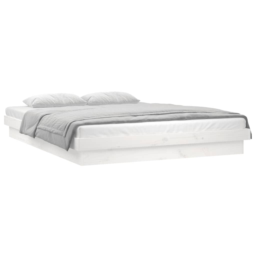 vidaXL Rama łóżka z LED, biała, 120x190 cm, podwójna, lite drewno