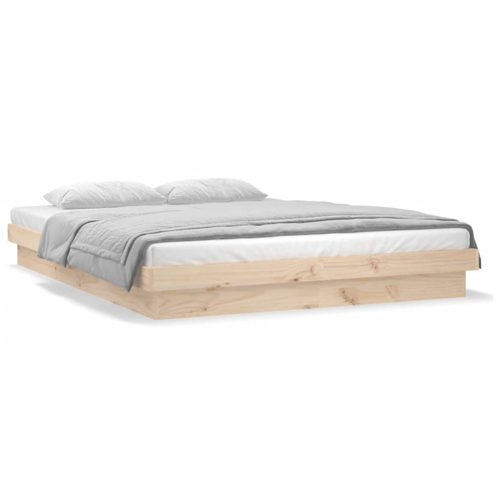 vidaXL Rama łóżka z LED, szara, 135x190 cm, podwójna, lite drewno
