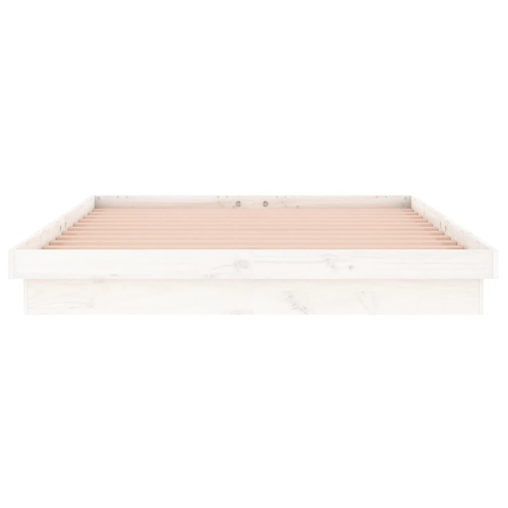 vidaXL Rama łóżka z LED, biała, 135x190 cm, podwójna, lite drewno