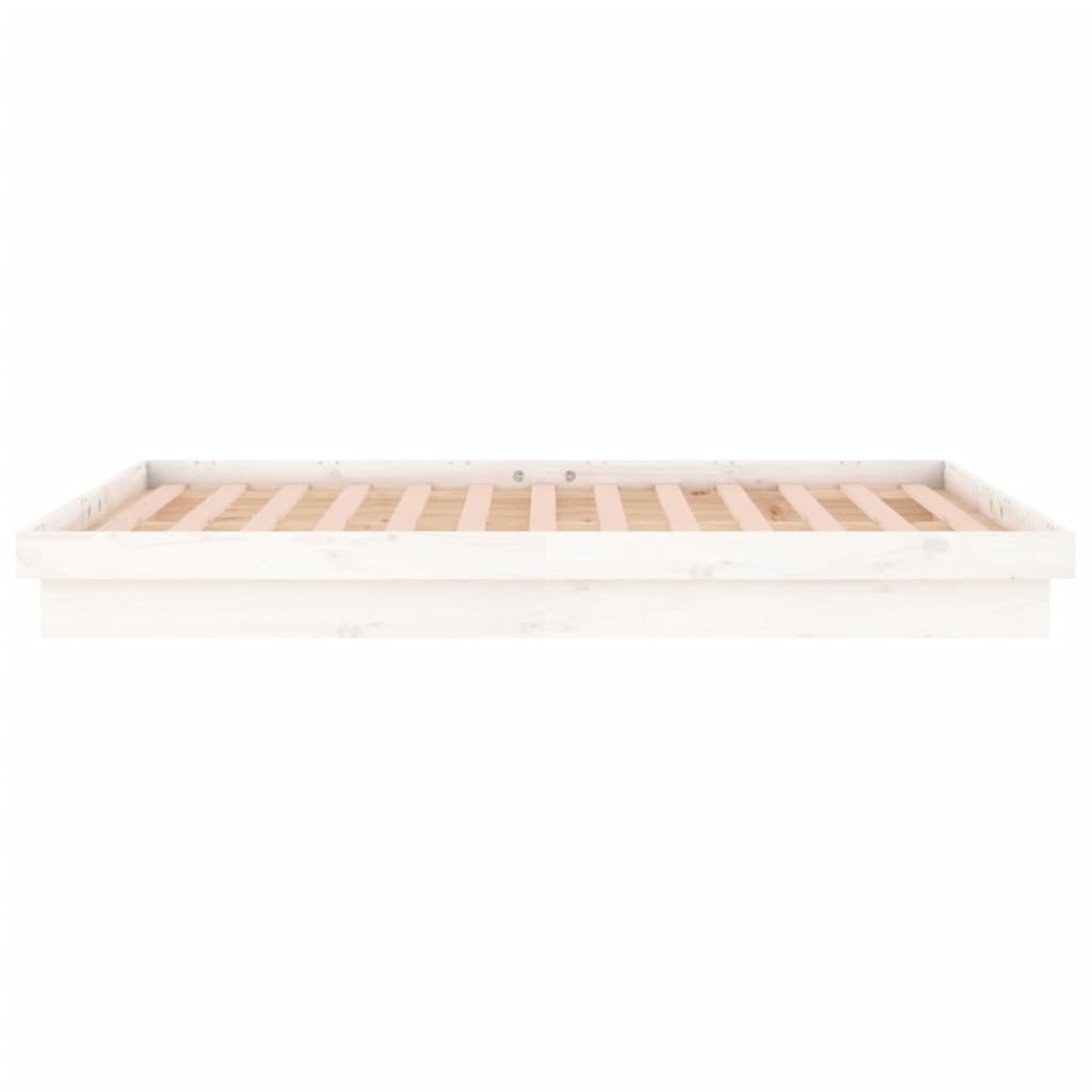 vidaXL Rama łóżka z LED, biała, 135x190 cm, podwójna, lite drewno