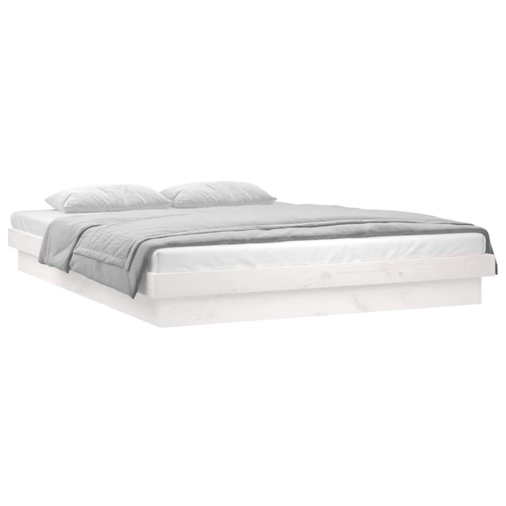 vidaXL Rama łóżka z LED, biała, 140x190 cm, lite drewno