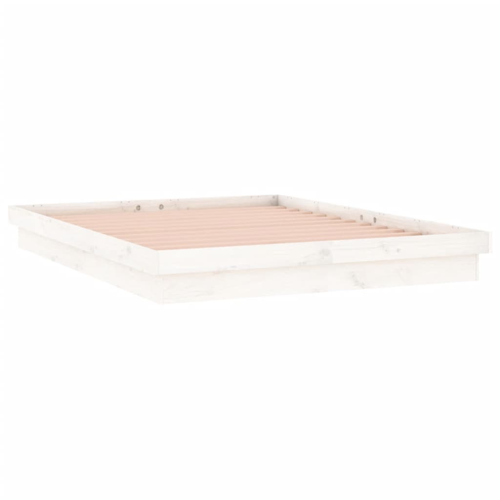 vidaXL Rama łóżka z LED, biała, 140x190 cm, lite drewno