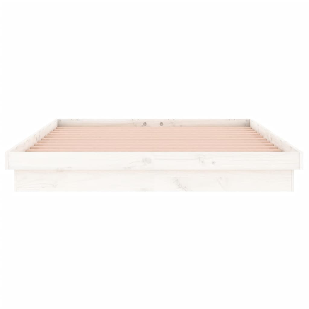 vidaXL Rama łóżka z LED, biała, 140x190 cm, lite drewno