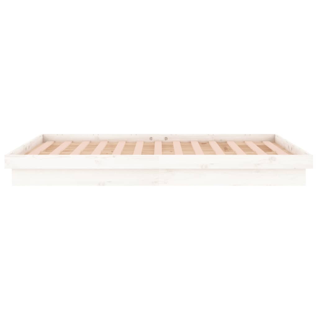 vidaXL Rama łóżka z LED, biała, 140x190 cm, lite drewno