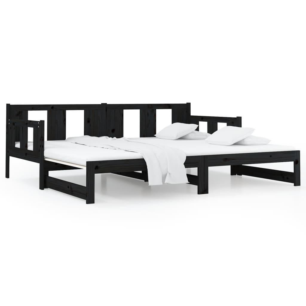 vidaXL Łóżko rozsuwane, czarne, lite drewno sosnowe, 2x(80x200) cm