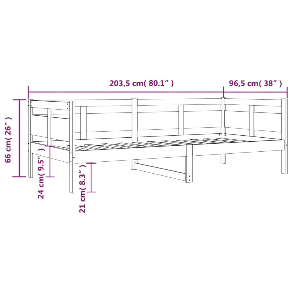 vidaXL Łóżko dzienne, białe, lite drewno sosnowe, 90x200 cm