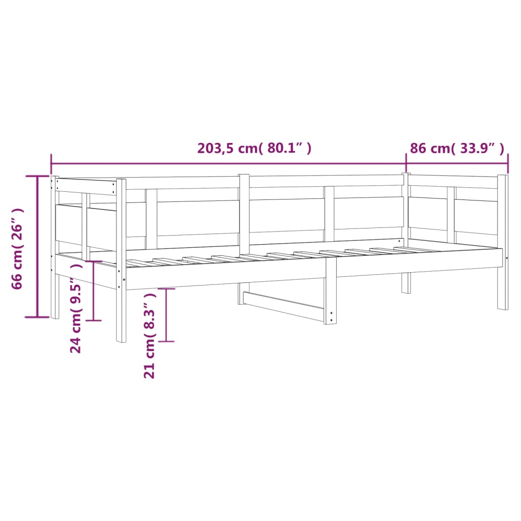 vidaXL Łóżko dzienne, białe, lite drewno sosnowe, 80x200 cm