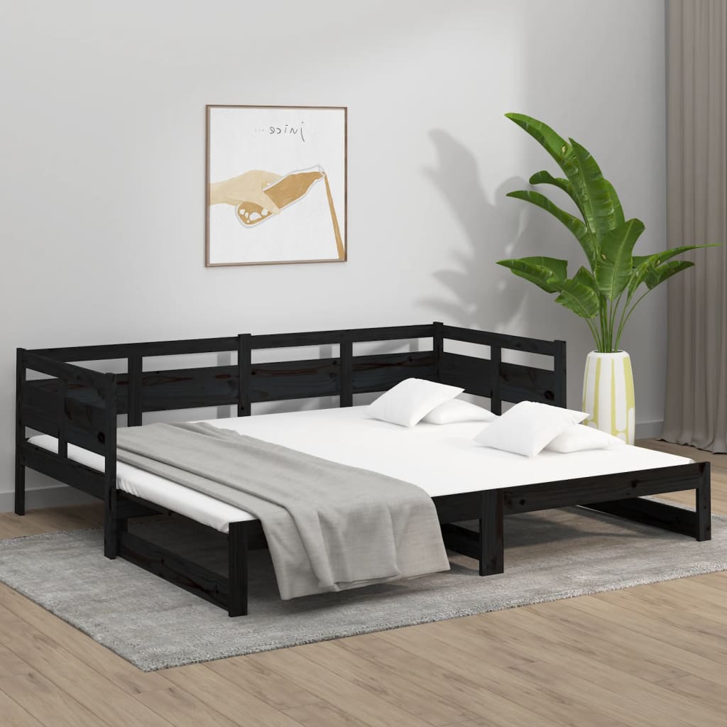 vidaXL Łóżko rozsuwane, czarne, lite drewno sosnowe, 2x(80x200) cm