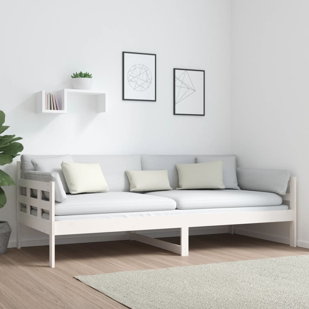 vidaXL Łóżko dzienne, białe, lite drewno sosnowe, 90x200 cm
