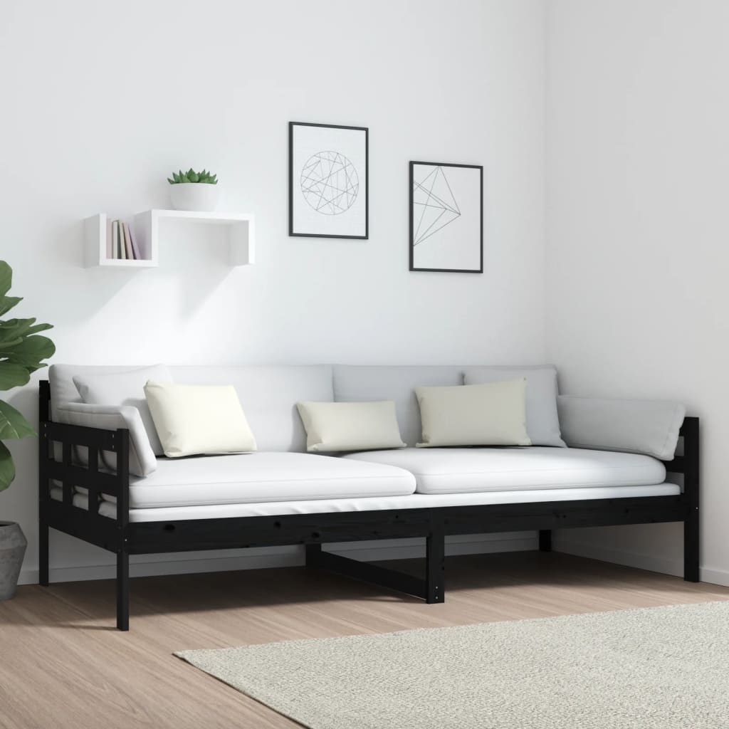 vidaXL Łóżko dzienne, czarne, lite drewno sosnowe, 90x200 cm