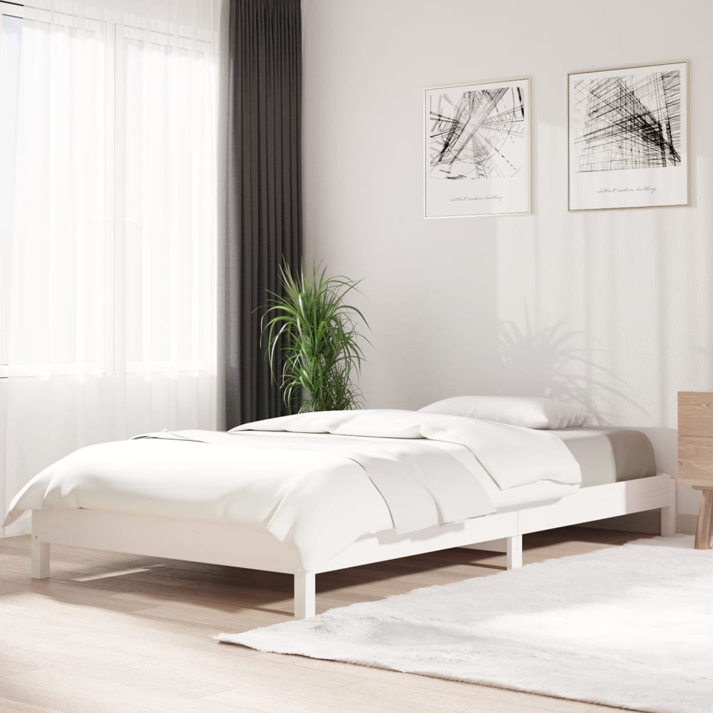 vidaXL Łóżko sztaplowane, białe, 100x200 cm, lite drewno sosnowe