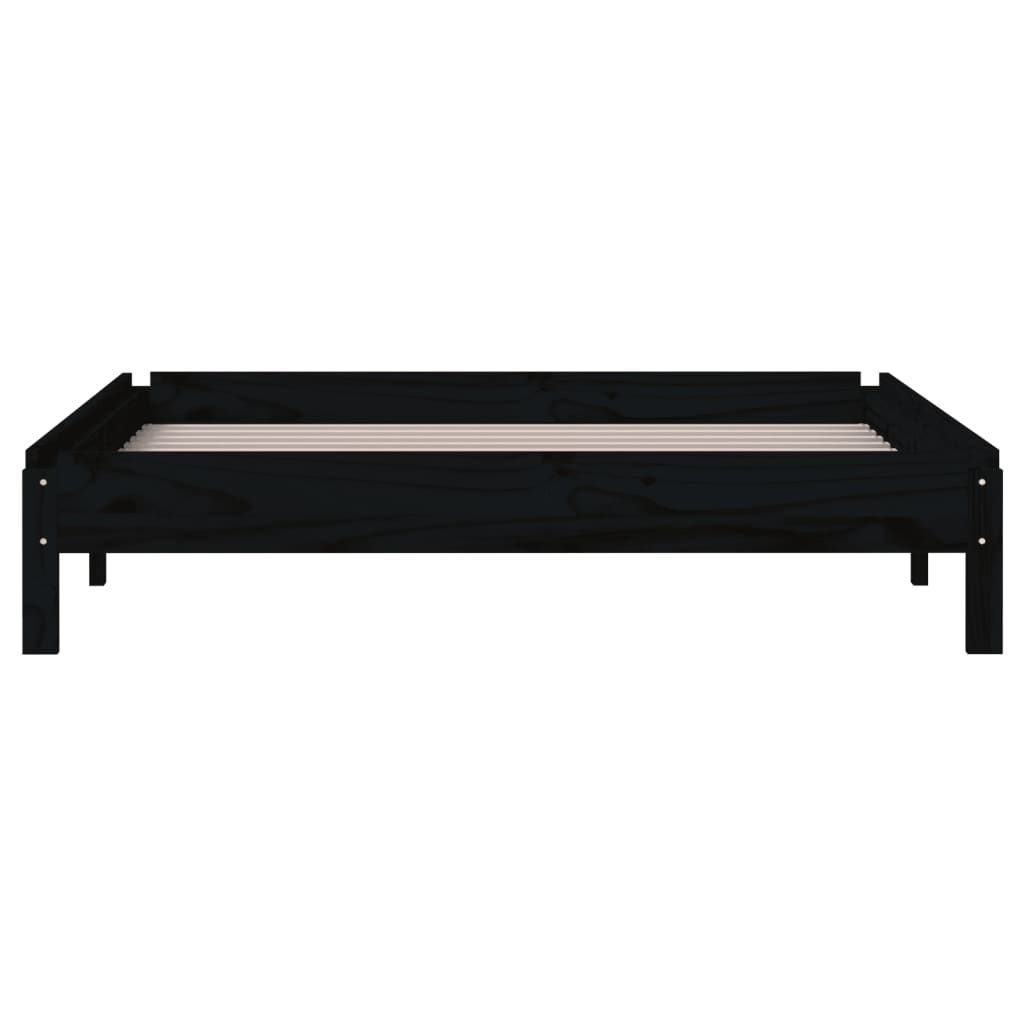 vidaXL Łóżko sztaplowane, czarne, 90x200 cm, lite drewno sosnowe