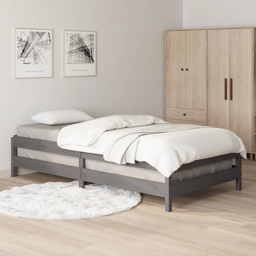 vidaXL Łóżko sztaplowane, szare, 75x190 cm, lite drewno sosnowe