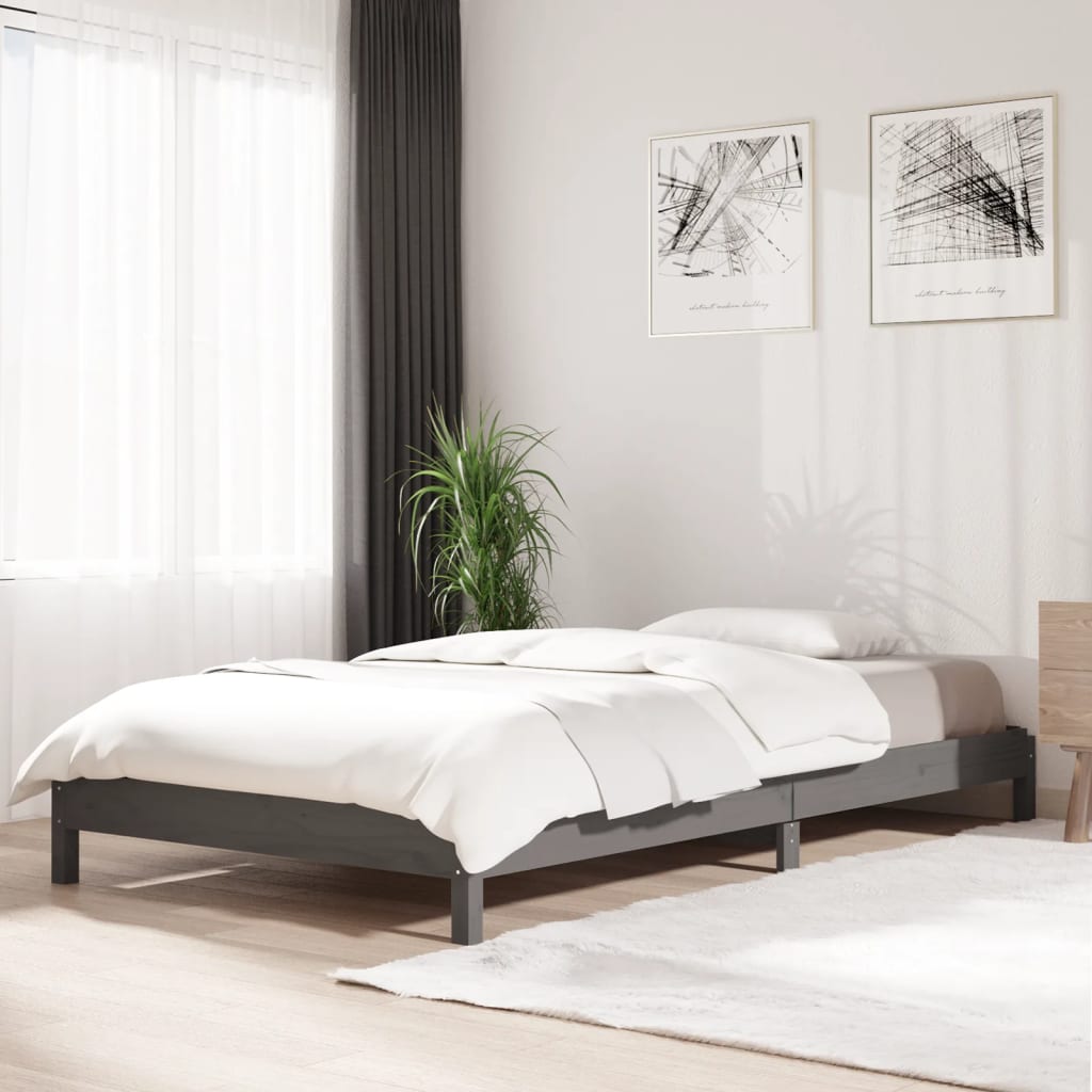 vidaXL Łóżko sztaplowane, szare, 75x190 cm, lite drewno sosnowe
