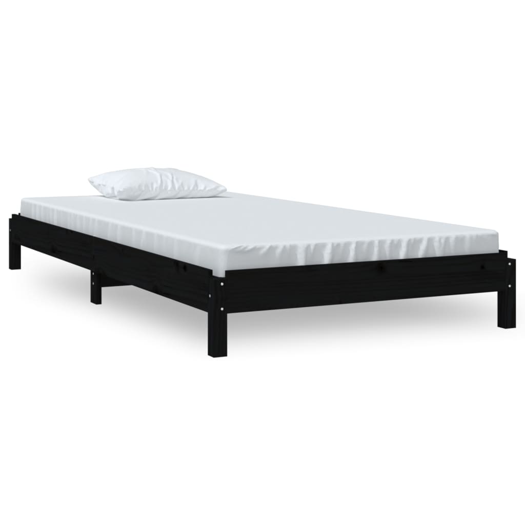vidaXL Łóżko sztaplowane, czarne, 75x190 cm, lite drewno sosnowe