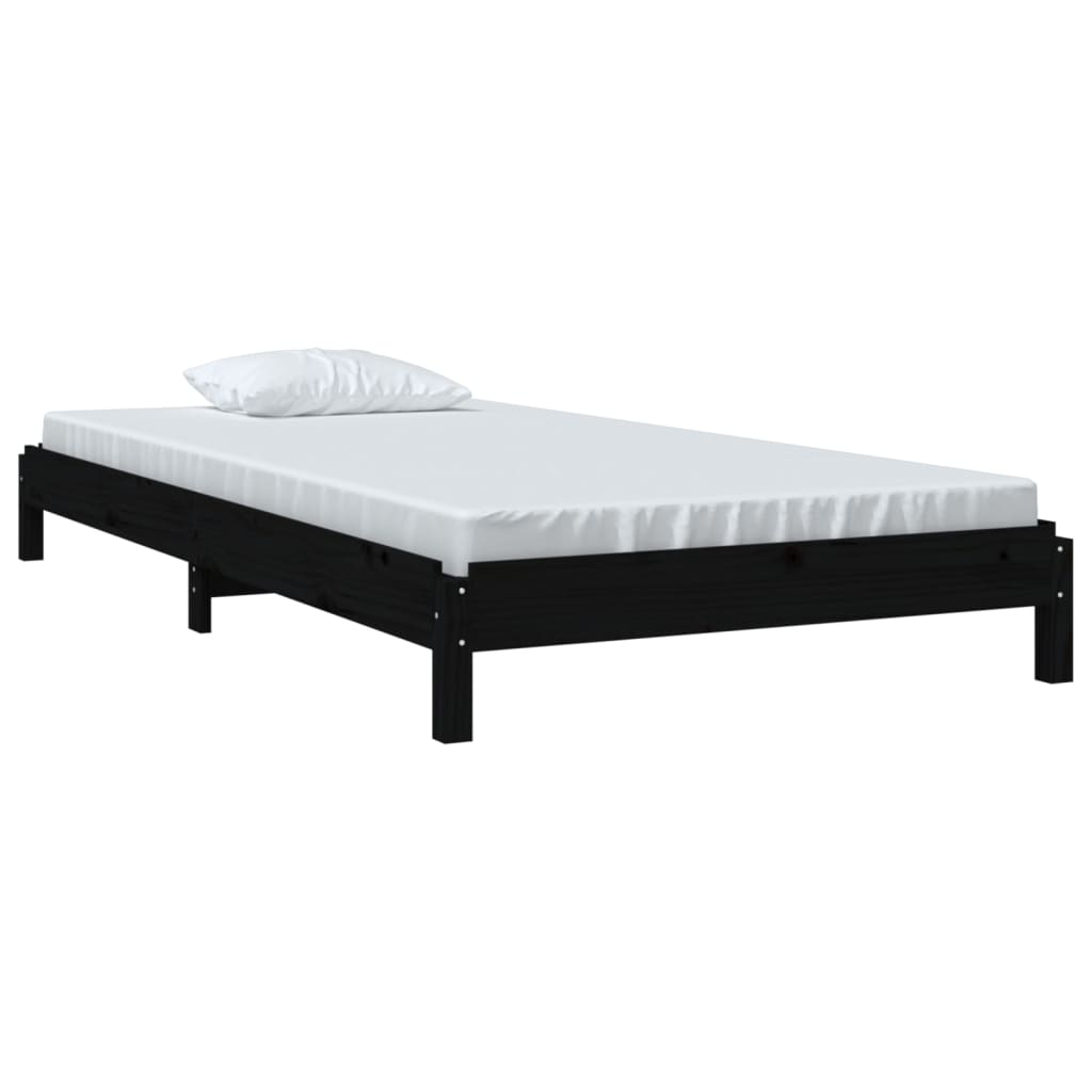 vidaXL Łóżko sztaplowane, czarne, 75x190 cm, lite drewno sosnowe