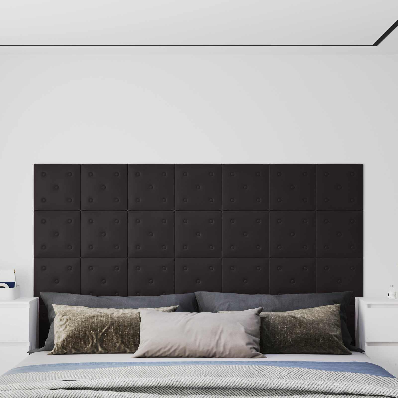 vidaXL Wejściowy zagłówek 12 pcs Czarny 30 x 30 cm Skóra ekologiczna