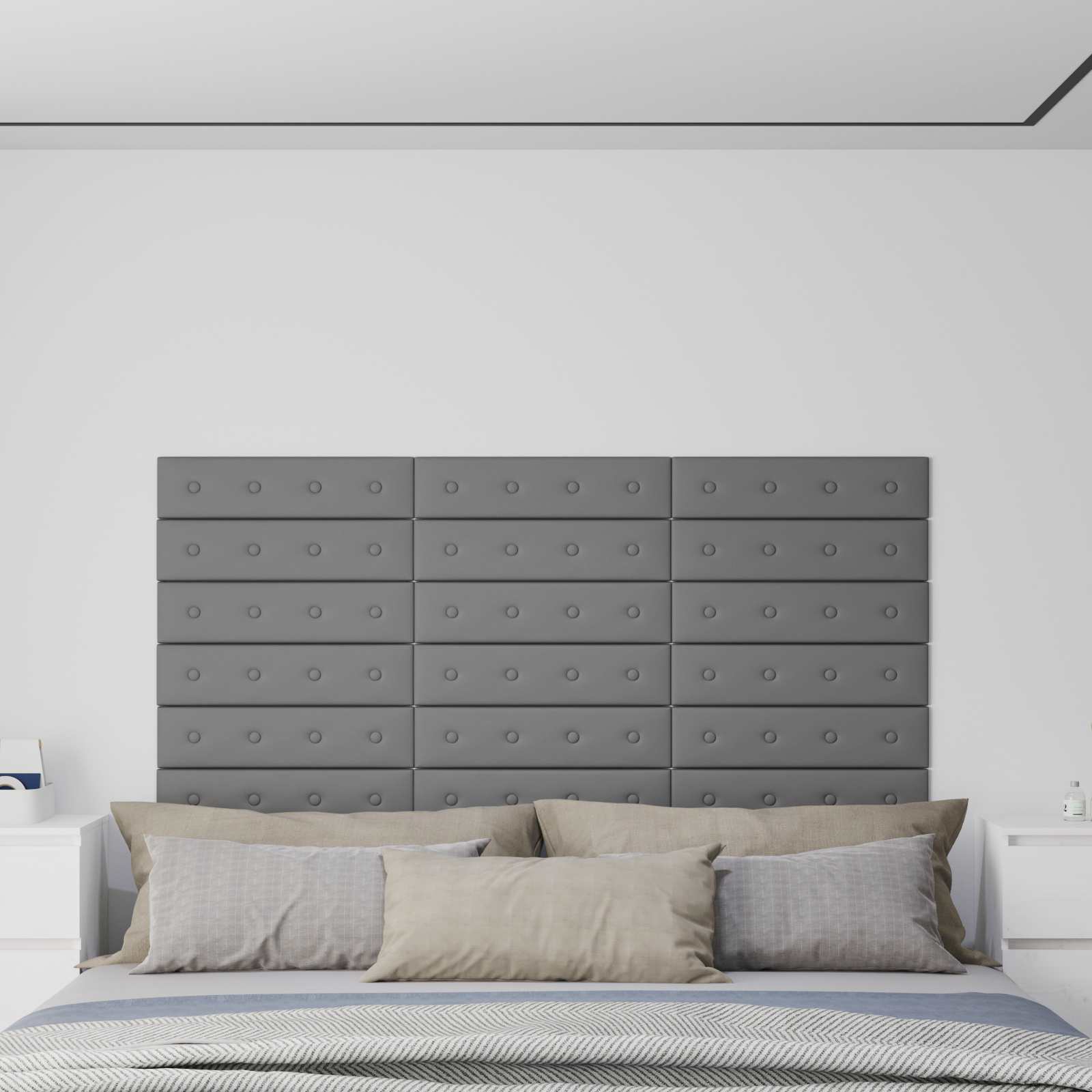 vidaXL Wejściowy zagłówek 12 pcs Szary 60 x 15 cm Skóra ekologiczna