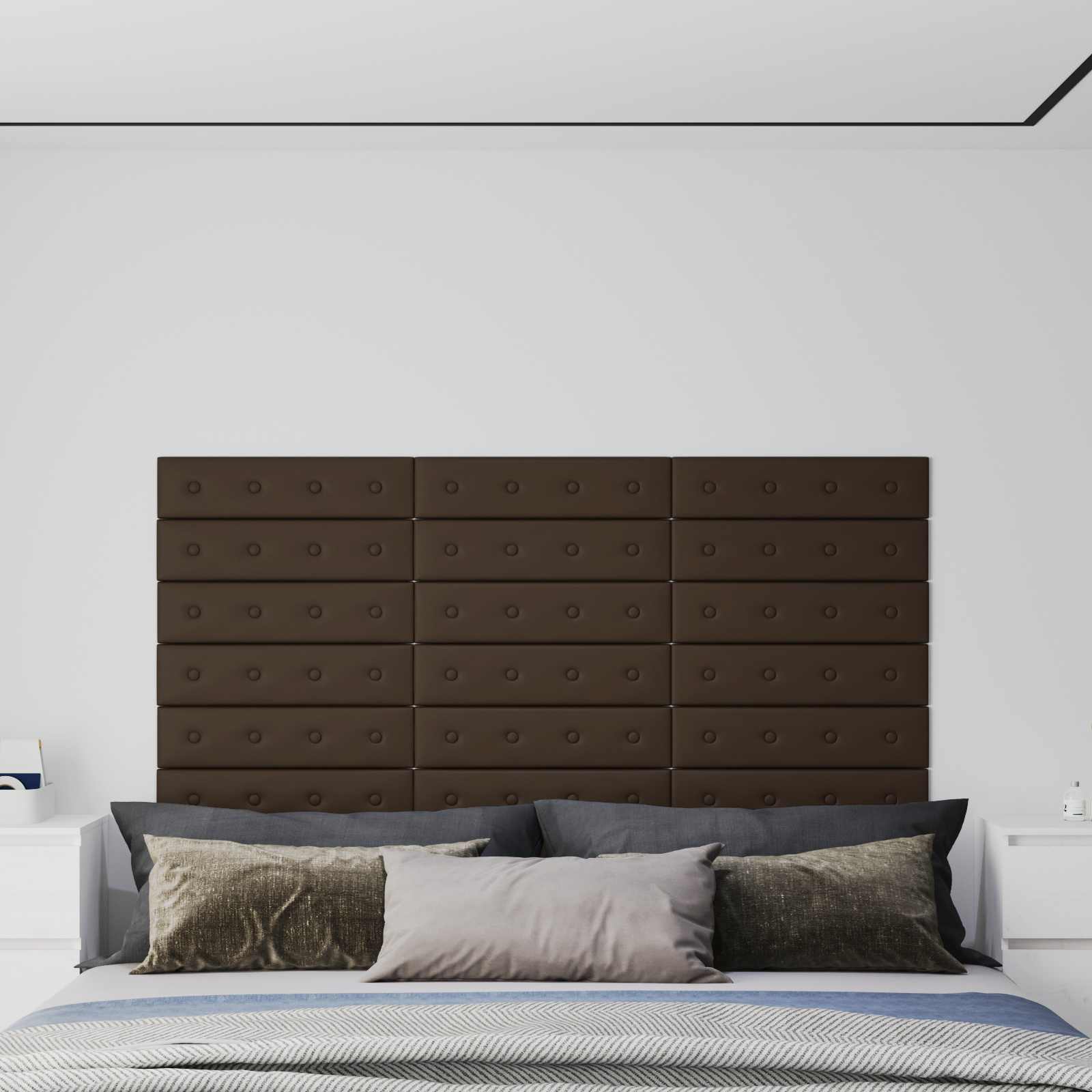 vidaXL Wejściowy zagłówek 12 pcs Brązowy 60 x 15 cm Skóra ekologiczna