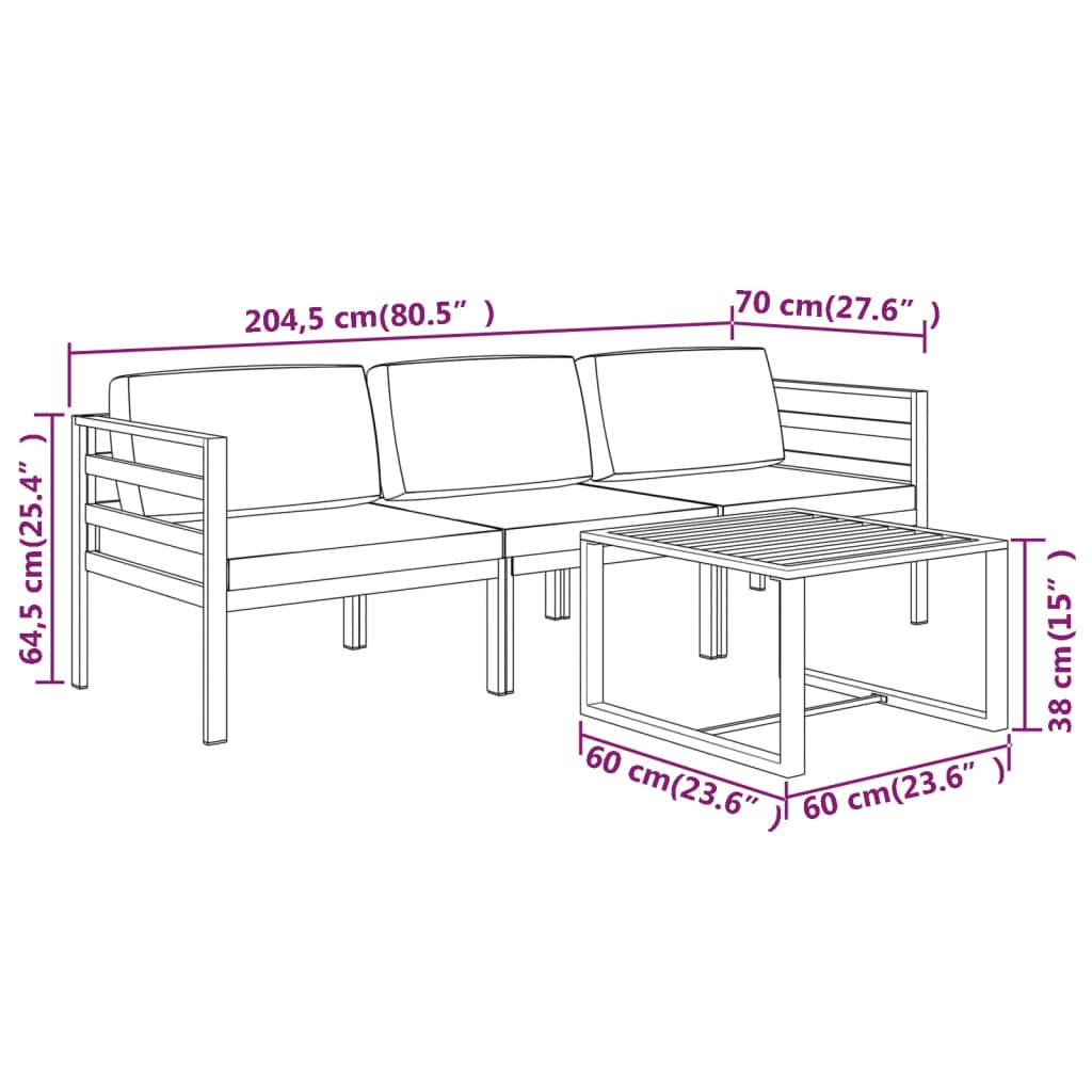 vidaXL 4-cz. zestaw mebli ogrodowych, poduszki, aluminium, antracyt