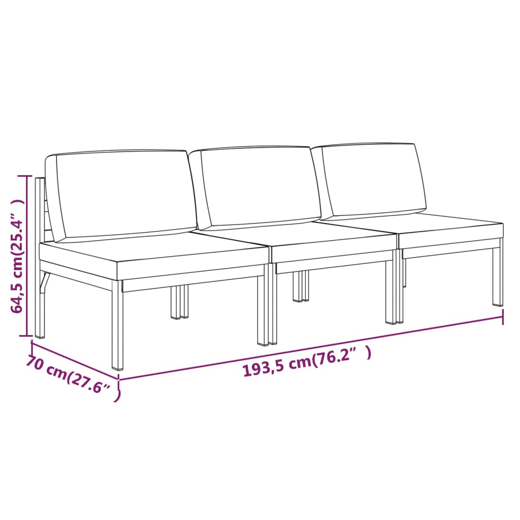 vidaXL 3-os. sofa ogrodowa z poduszkami, aluminium, antracytowa