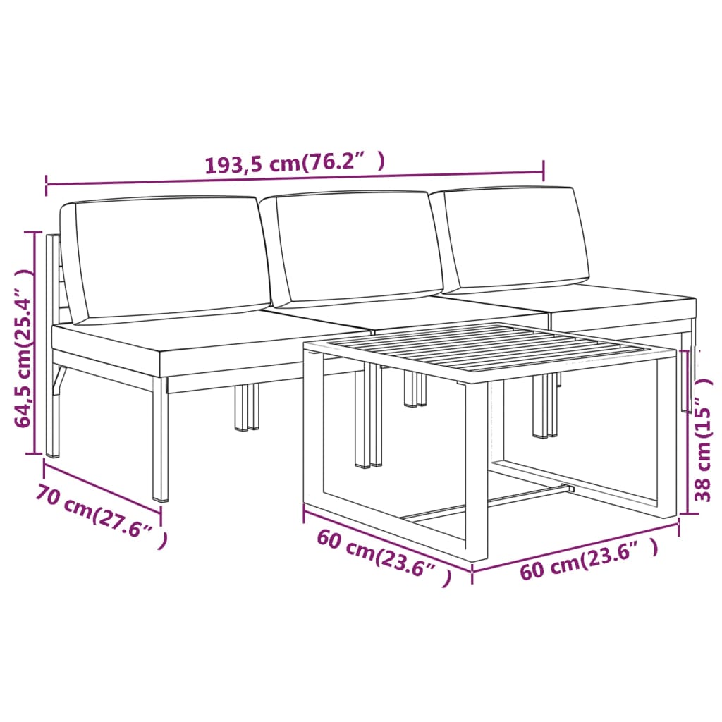 vidaXL 4-cz. zestaw mebli ogrodowych, poduszki, aluminium, antracyt