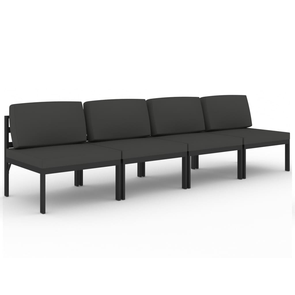 vidaXL 4-os. sofa ogrodowa z poduszkami, aluminium, antracytowa