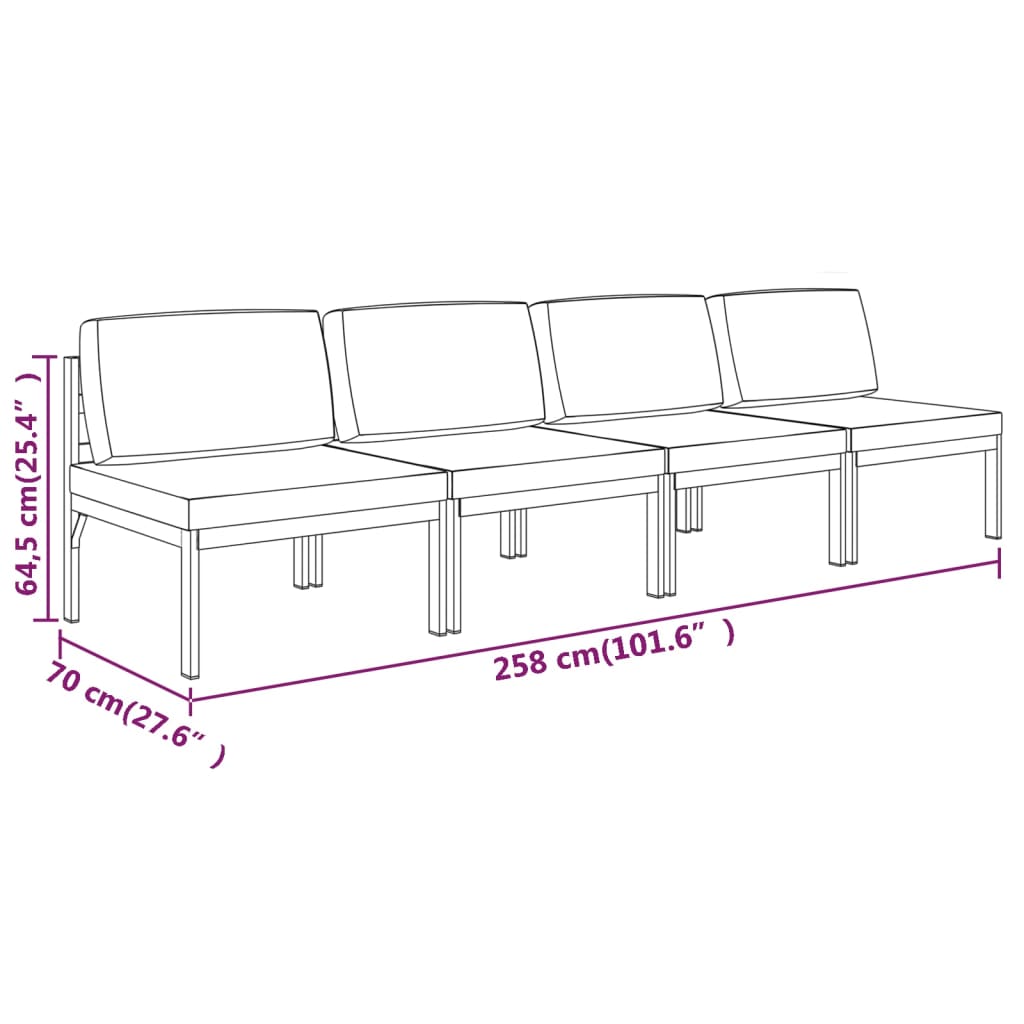 vidaXL 4-os. sofa ogrodowa z poduszkami, aluminium, antracytowa