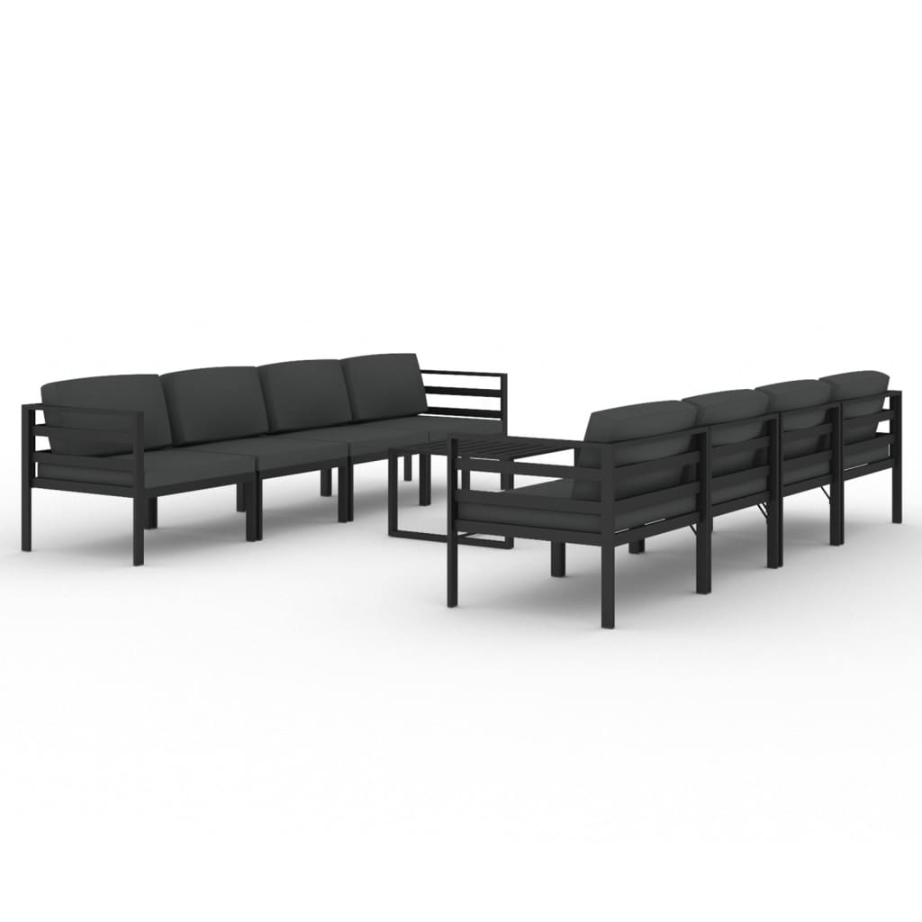 vidaXL 9-cz. zestaw mebli ogrodowych, poduszki, aluminium, antracyt