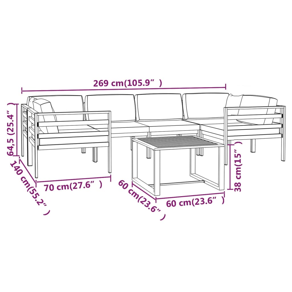 vidaXL 7-cz. zestaw mebli ogrodowych, poduszki, aluminium, antracyt