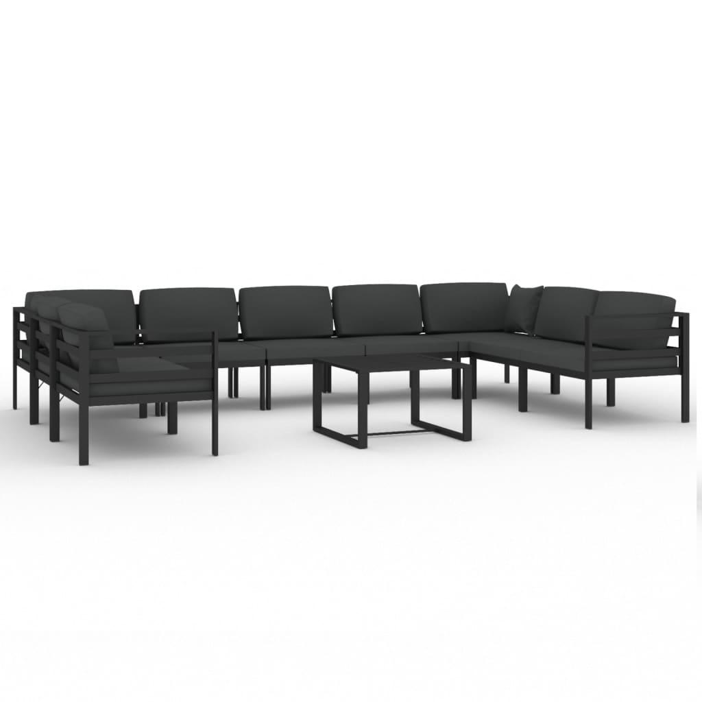 vidaXL 10-cz. zestaw mebli ogrodowych, poduszki, aluminium, antracyt
