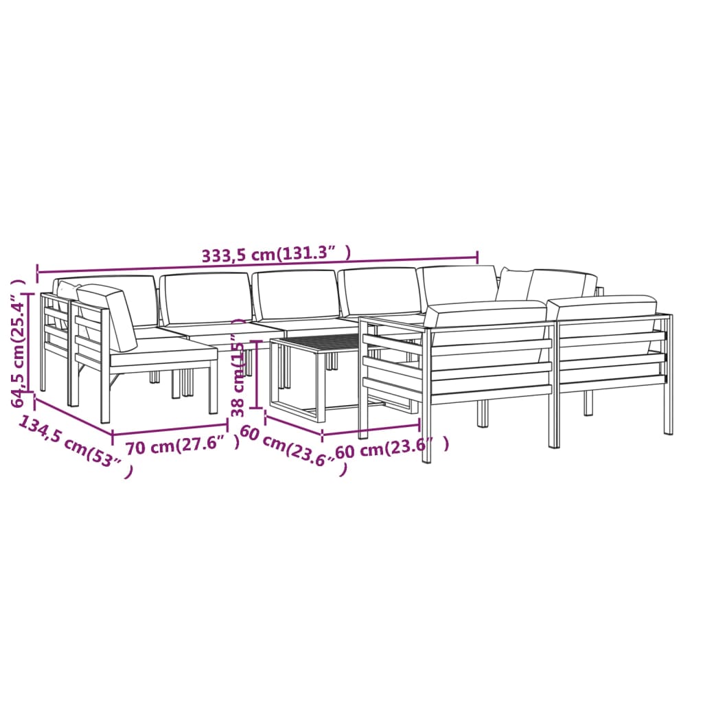 vidaXL 10-cz. zestaw mebli ogrodowych, poduszki, aluminium, antracyt