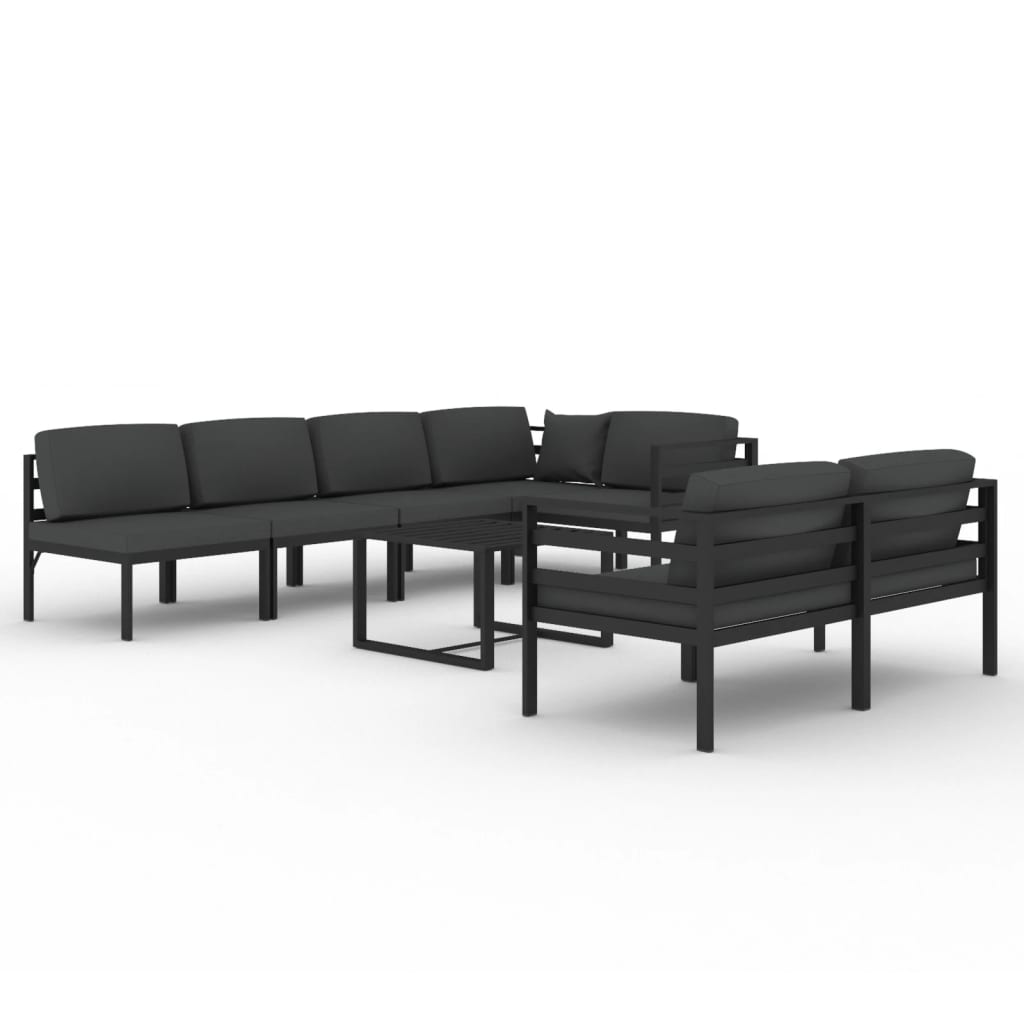 vidaXL 8-cz. zestaw mebli ogrodowych, poduszki, aluminium, antracyt