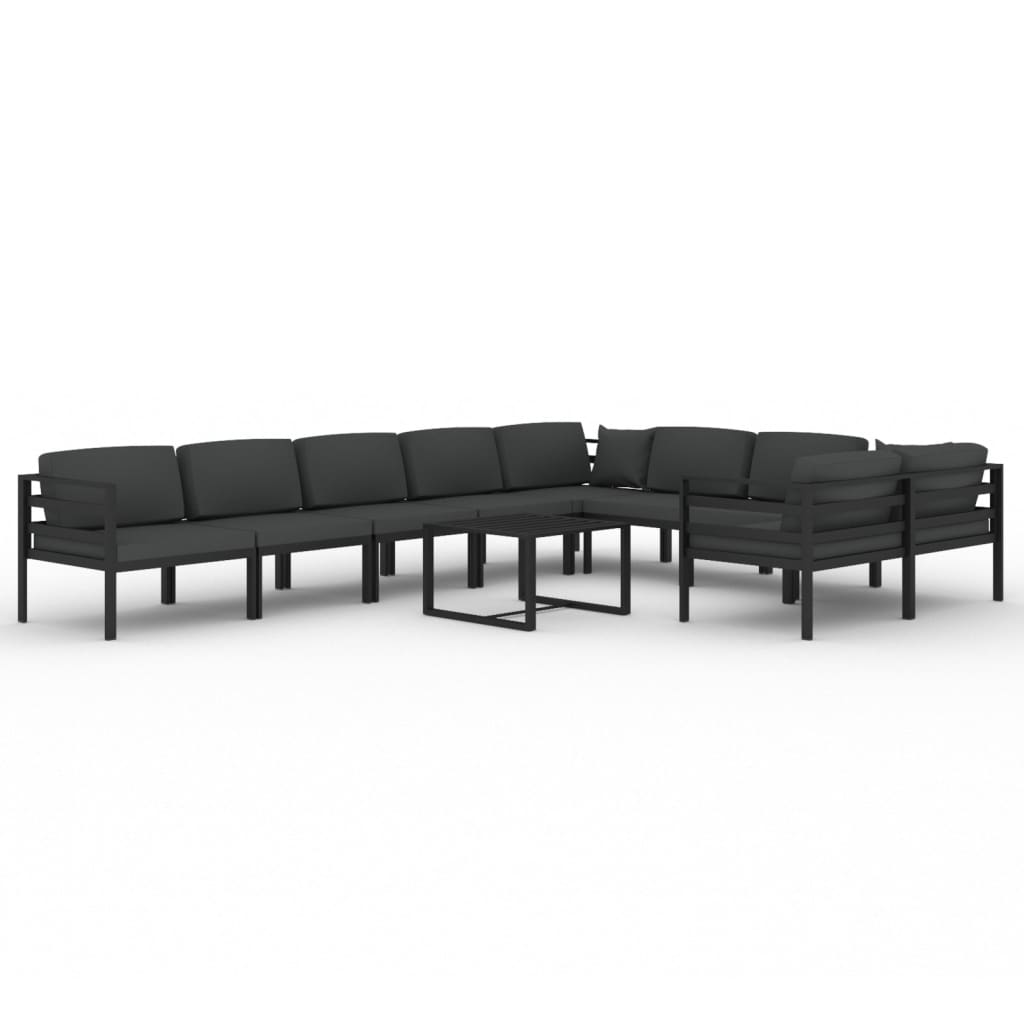 vidaXL 10-cz. zestaw mebli ogrodowych, poduszki, aluminium, antracyt
