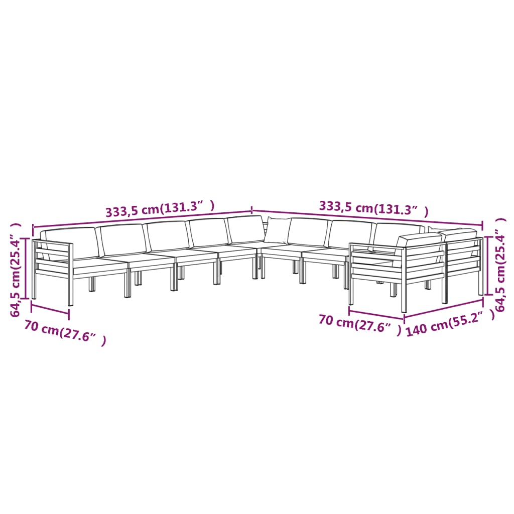 vidaXL 10-cz. zestaw mebli ogrodowych, poduszki, aluminium, antracyt