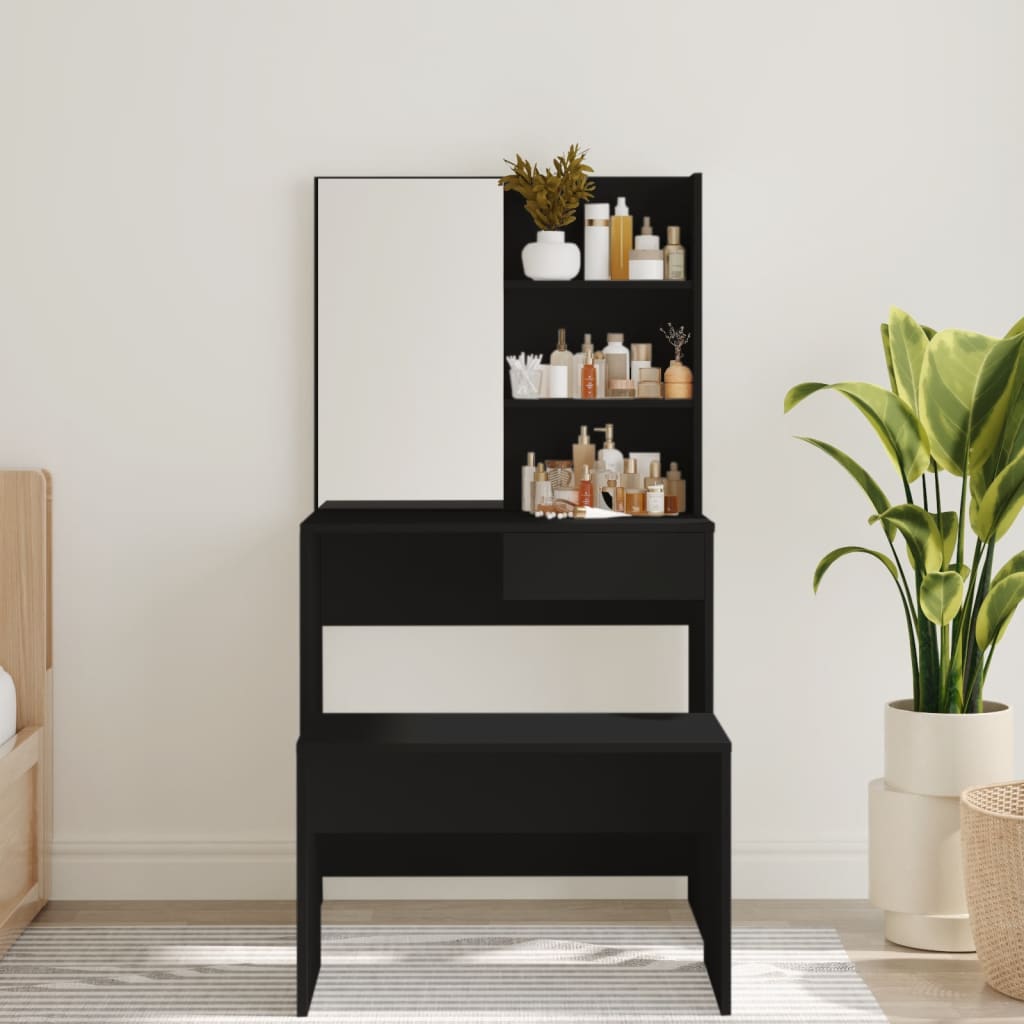 vidaXL Toaletka z lustrem, czarna, 74,5x40x141 cm