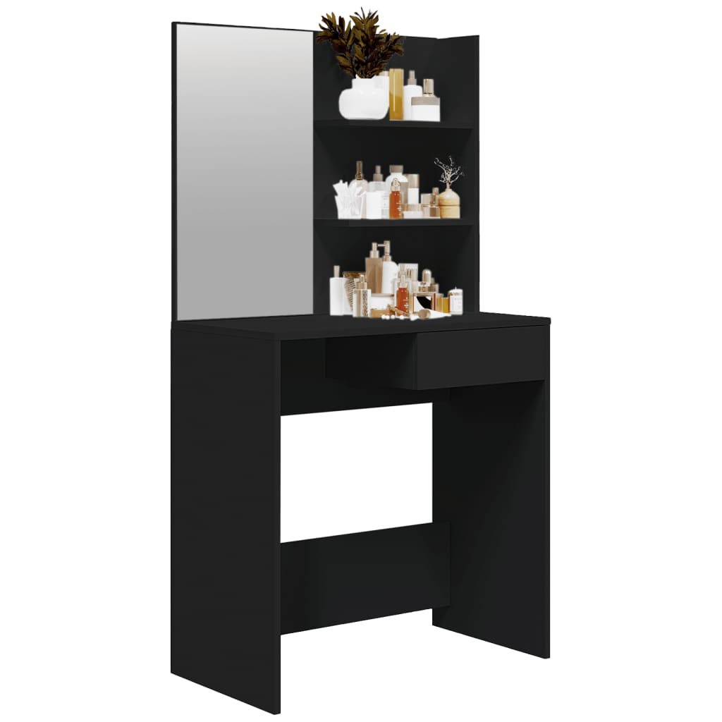 vidaXL Toaletka z lustrem, czarna, 74,5x40x141 cm