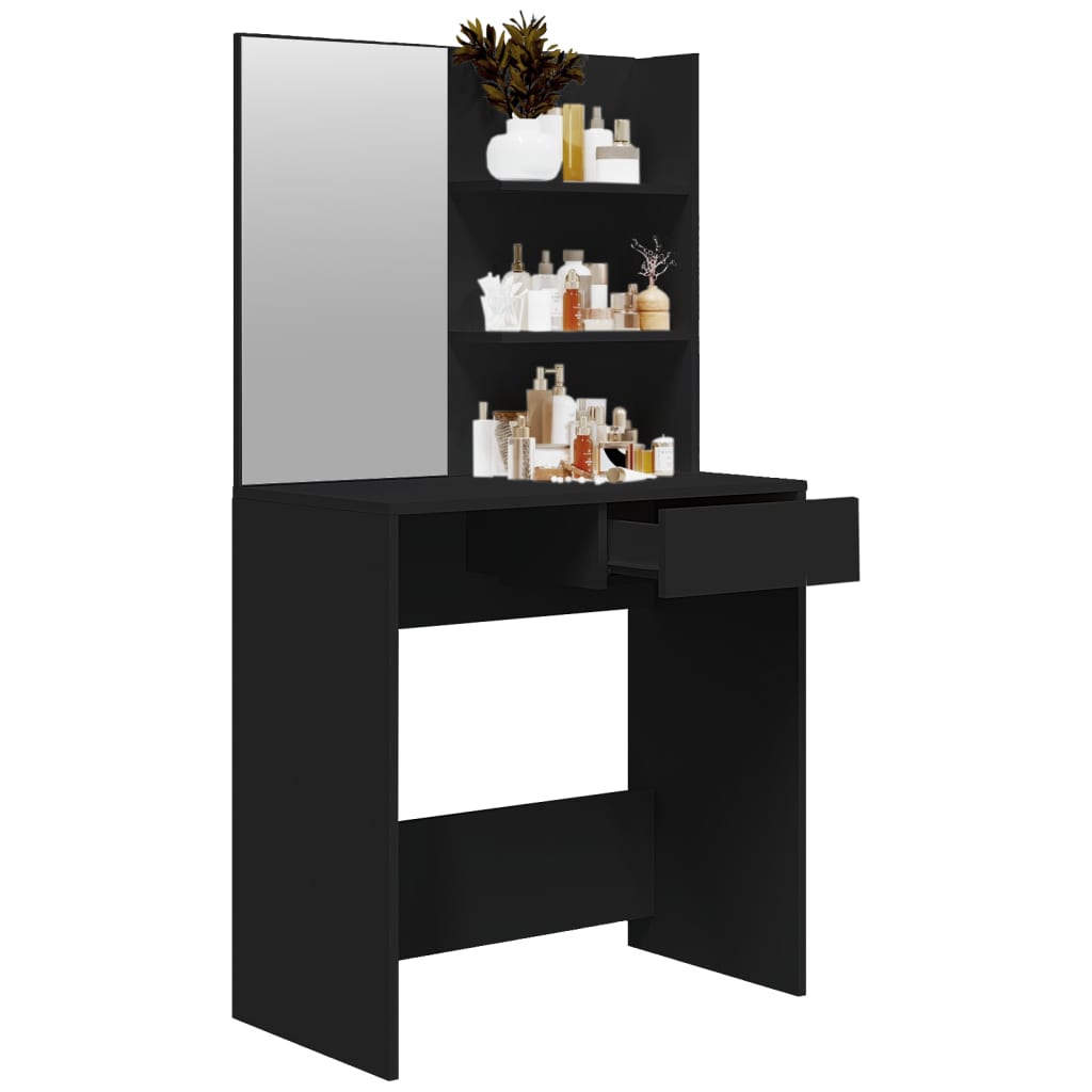 vidaXL Toaletka z lustrem, czarna, 74,5x40x141 cm