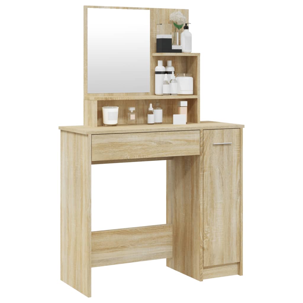 vidaXL Toaletka z lustrem, dąb sonoma, 86,5x35x136 cm