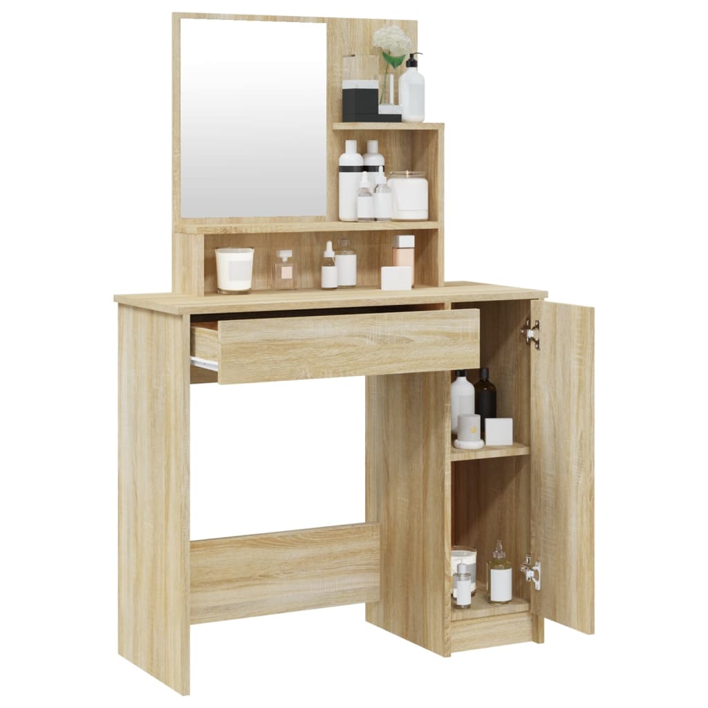 vidaXL Toaletka z lustrem, dąb sonoma, 86,5x35x136 cm